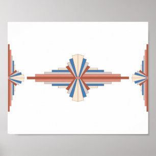 Kunstdeco-elementen in roos goud, bruin en blauw poster