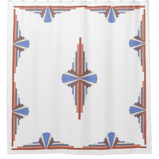 Kunstdeco-elementen in roos goud en blauw douchegordijn (Voorkant)