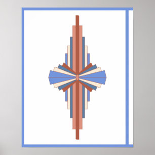 Kunstdeco-elementen in roos goud en blauw poster