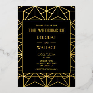 kunstdeco geometrische trouwgoud uit de jaren 20 folie uitnodiging
