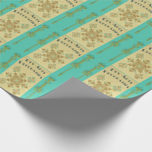 Kunstdeco goud en blauwgroen Frans Cadeaupapier (Hoek)