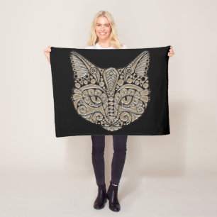 Kunstdeco goud en zwarte Egyptische kat Fleece Deken