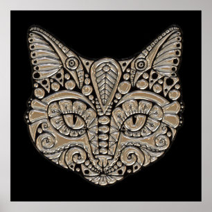 Kunstdeco goud en zwarte Egyptische kat Poster