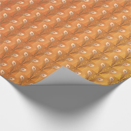 kunstdeco goudpauw-veerpatroon cadeaupapier (Hoek)