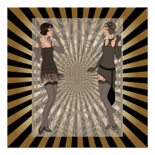 Kunstdeco, patroon, strepen, goud, zwart, , chic, perfect poster