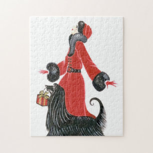 kunstdeco retro  dame en hondenkerst legpuzzel