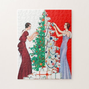 kunstdeco retro dames kerst legpuzzel