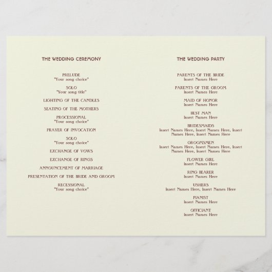 Kunstdeco retro oranje bruin trouwprogramma (Achterkant)