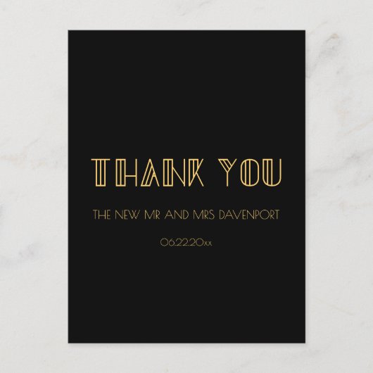 kunstdeco van 1920 simpele bruiloft bedankt briefkaart (Voorkant)