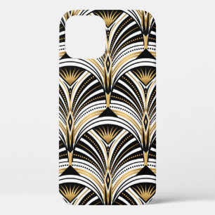 Kunstdecopatroon.  goudzwarte witte achtergrond iPhone 12 hoesje