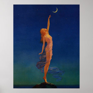 kunstdrukken, "Reaching for the Moon" Retro Poster