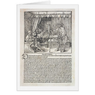 Kunstenaar die Durer's tekenmachine gebruikt om ee