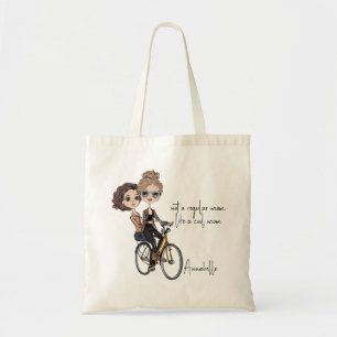 Kunstenaar Mam/Dochter op Fiets Tekening ‘Cool Mom Tote Bag