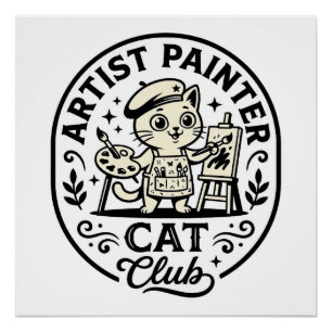 Kunstenaar Schilder Kat Grappige Kat Grafisch - Ku Perfect Poster