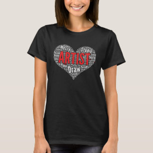 Kunstenaar schilder tekenen hart vorm woord wolk t-shirt