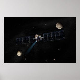 Kunstenaarsconcept van het Dawn spacecraft in orbi Poster