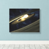 Kunstenconcept met een klomp materiaal canvas afdruk (Insitu (Houten vloer))