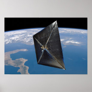 Kunstenconcept van NanoSail-D in de ruimte Poster