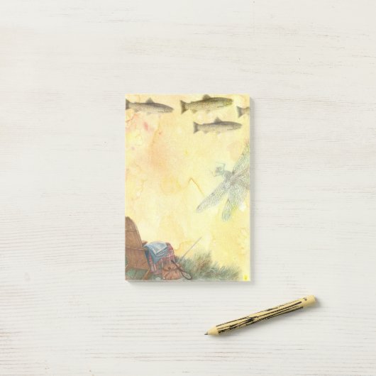 Kunstforel met gevissing post-it® notes (Op bureau)