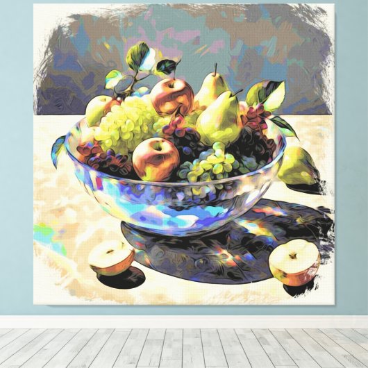 *~* Kunstgift. Stilleven SC6 Fruit Crystal Bowl Canvas Afdruk (Insitu (Houten vloer))