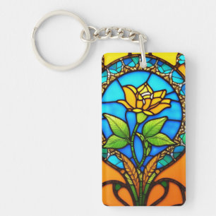 Kunstig glas-in-lood met levendige bloem sleutelhanger
