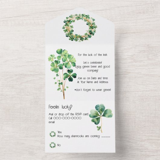 Kunstige groene waterverfklaver weer all in one uitnodiging (Binnen)