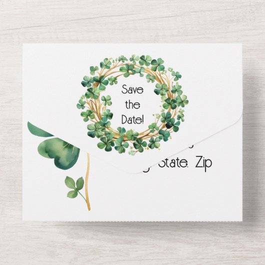 Kunstige groene waterverfklaver weer all in one uitnodiging (Achterkant)