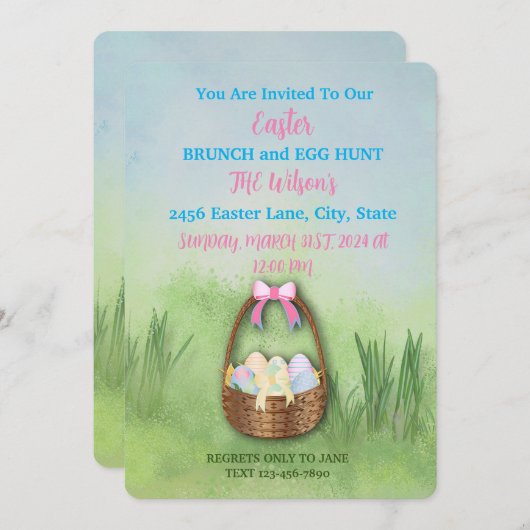 🌷 kunstige paasbrunch & eierjacht uitnodiging 🐣 (Voorkant / Achterkant)