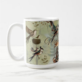 Kunstillustratie van moderne simplistische vogels koffiemok