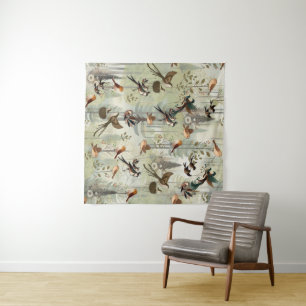 Kunstillustratie van moderne simplistische vogels wandkleed