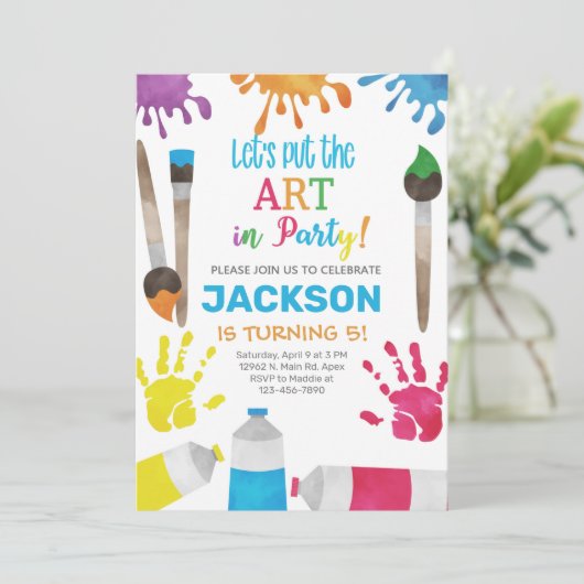 Kunstjongens verjaardagsuitnodiging, kunstfeest ui kaart (Staand voorkant)