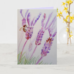 KunstKaart lavender Flower and Bee Waterverf Kaart