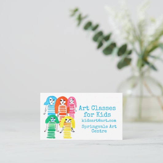 Kunstklassen voor kinderen en regenboogmensen visitekaartje (Staand voorkant)