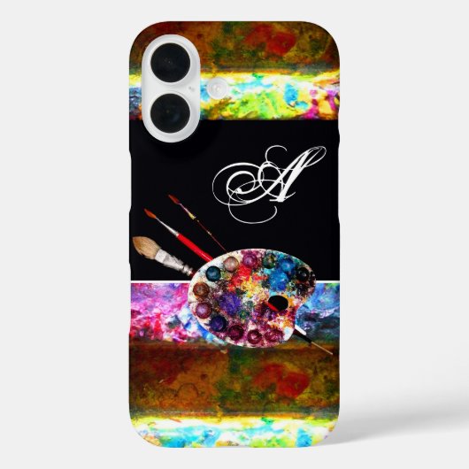 KUNSTKLEUR PALETTE EN BRUSHT MONOGRAM Black Case-Mate iPhone Case (Achterkant)