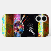 KUNSTKLEUR PALETTE EN BRUSHT MONOGRAM Black Case-Mate iPhone Case (Achterkant (horizontaal))