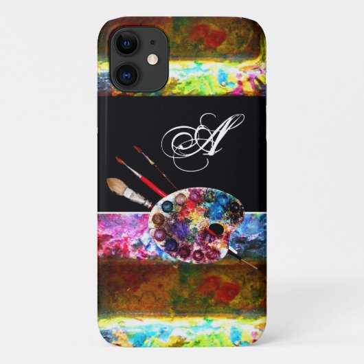 KUNSTKLEUR PALETTE EN BRUSHT MONOGRAM Black Case-Mate iPhone Case (Achterkant)