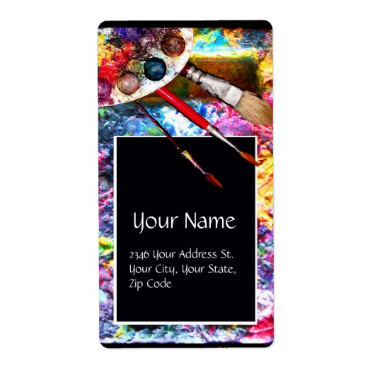 KUNSTKLEURPALETTE EN BRUSHEN, zwart Etiket (Voorkant)
