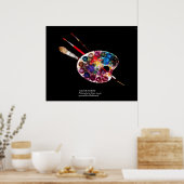 KUNSTKLEURPALETTE EN BRUSHUIZEN IN ZWART POSTER (Keuken)
