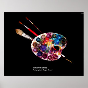 KUNSTKLEURPALETTE EN BRUSHUIZEN IN ZWART POSTER