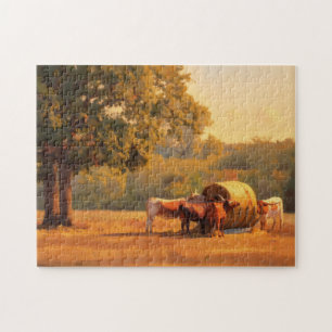Kunstkoeboerderijpuzzel in vintage stijl legpuzzel