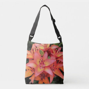 Kunstkoraal met gekleurde tuinlilies crossbody tas