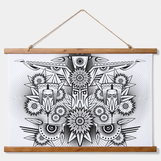 Kunstmatig tribaal ontwerp hangend wandkleed (Voorkant)