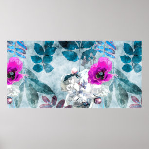 kunstmatig waterverf kleurrijke florale naadloze poster