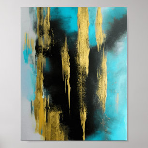 Kunstmatige Abstracte kunst in Turquoise, Gold en Poster