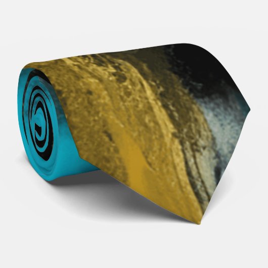 Kunstmatige Abstracte kunst in Turquoise, Gold en  Stropdas (Opgerold)