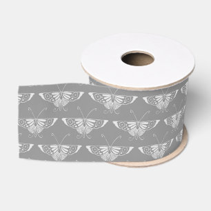 Kunstmatige deco-vlinder, grijze/grijze tinten grosgrain lint