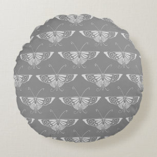 Kunstmatige deco-vlinder, grijze/grijze tinten rond kussen