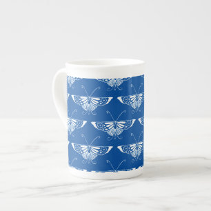 Kunstmatige deco-vlinder, kobalt blauw en wit porselein kop