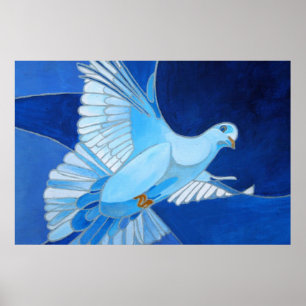 Kunstmatige duif omtrek kunst in Cerulean Blue Poster