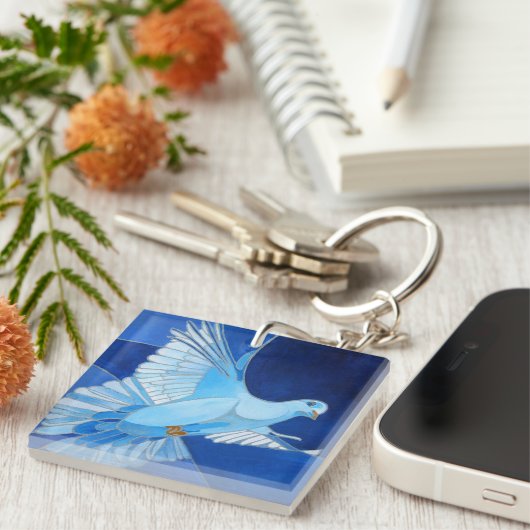 Kunstmatige duif omtrek kunst in Cerulean Blue Sleutelhanger (Voorkant Rechts)
